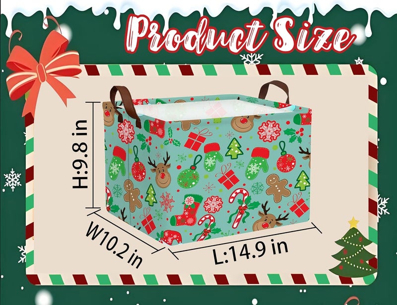 BOOHIT Large Christmas Gifts Empty Baskets Kids Collapsible Holiday Storage Bin with Handle (Deer Head Red Socks Hat) - Image 2